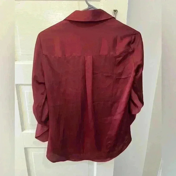 Express portifino red, shiny silk long sleeve shirt - Picture 5 of 6